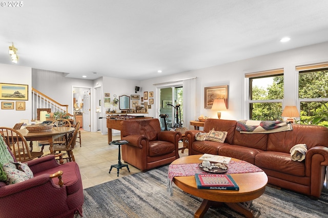 161 Single Pine Ln, Winchester, OR 97495 - living area featuring stairs and recessed lighting