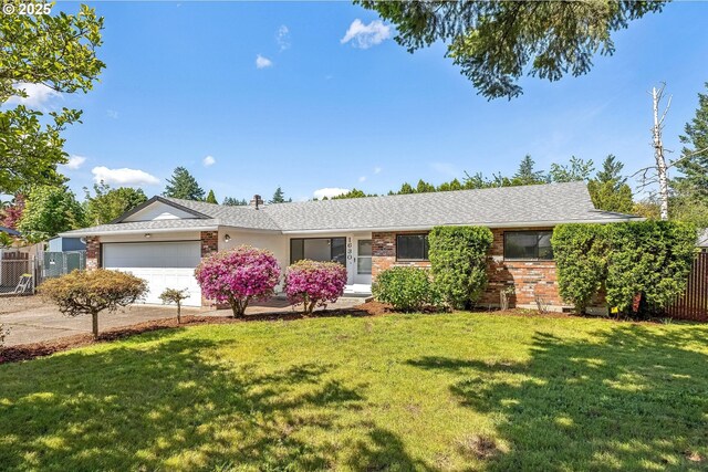 1630 SW Kings Byway, Troutdale, OR 97060 - ranch-style home featuring brick siding, a garage, concrete driveway, and a chimney