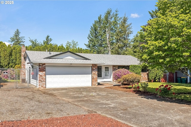 1630 SW Kings Byway, Troutdale, OR 97060 - ranch-style home featuring an attached garage, driveway, roof with shingles, brick siding, and a chimney