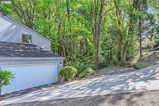 view of detached garage