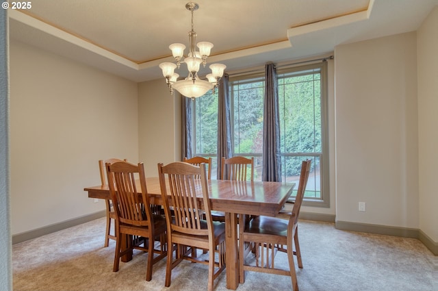 office featuring carpet and a tray ceiling