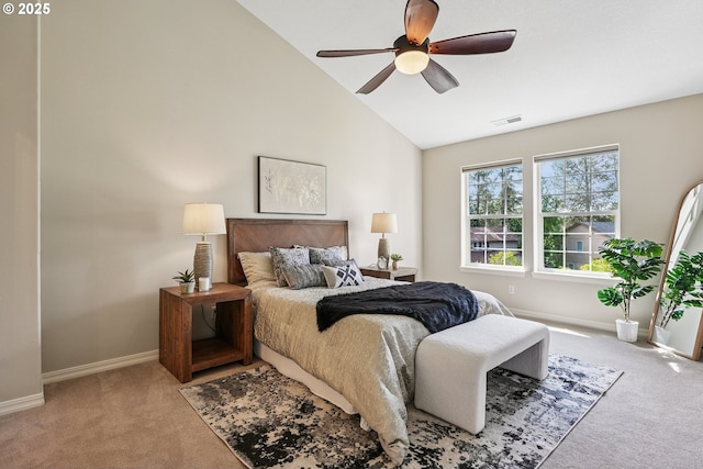7330 SW Kelsi Ct, Portland, OR 97223 - carpeted bedroom featuring baseboards, a ceiling fan, and high vaulted ceiling