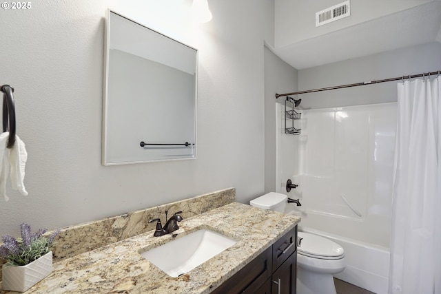 1522 NE Sunrise Ln, Hillsboro, OR 97124 - bathroom with vanity, shower / tub combo, toilet, and visible vents