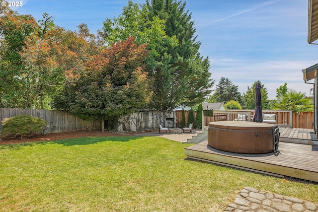 2805 Knox Ridge Ter, Forest Grove, OR 97116 - fenced backyard featuring a hot tub, a deck, and a patio