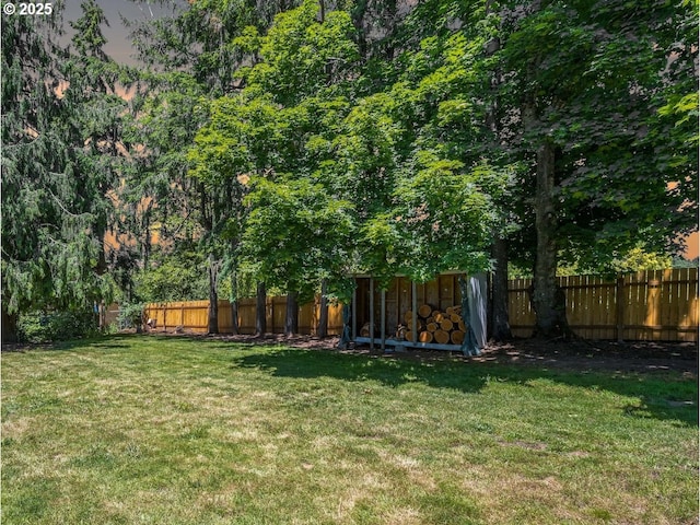 view of yard featuring a fenced backyard