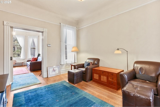 sitting room featuring plenty of natural light and light hardwood / wood-style floors