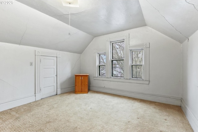 additional living space with lofted ceiling and carpet