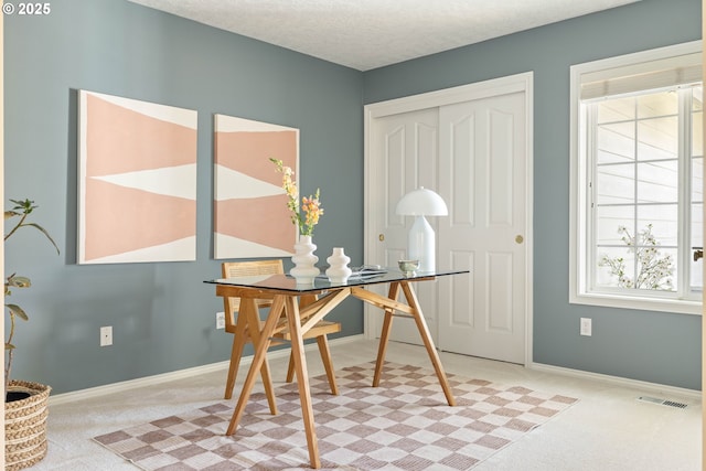 home office with carpet floors, plenty of natural light, and baseboards