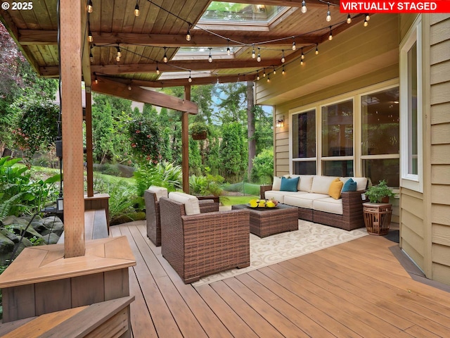 3165 SW Garden View Ave, Portland, OR 97225 - wooden deck with outdoor lounge area