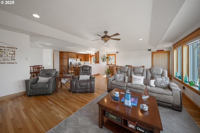 93885 Boulder Pl, Gold Beach, OR 97444 - living area with ceiling fan, light wood-style flooring, baseboards, and recessed lighting