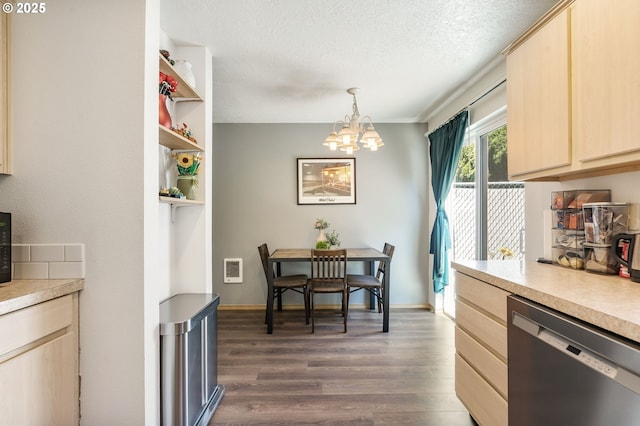 4000 NE 109th Ave Unit 169, Vancouver, WA 98682 - kitchen with dishwasher, light brown cabinets, dark wood-type flooring, a chandelier, and a textured ceiling