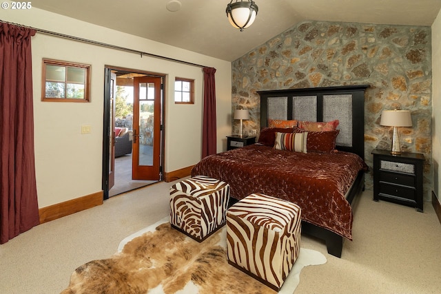 23021 Brushline Ct, Bend, OR 97701 - carpeted bedroom featuring vaulted ceiling and access to outside