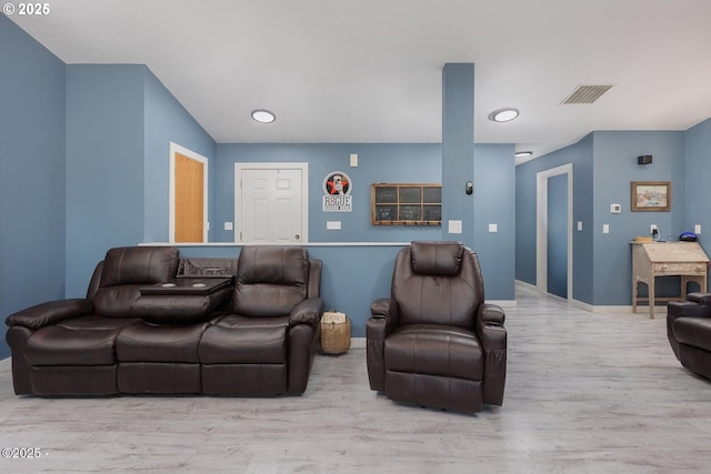 living room with light wood-type flooring