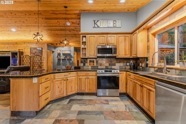10256 Ridgeview Ter, Birkenfeld, OR 97016 - kitchen with appliances with stainless steel finishes, recessed lighting, a sink, a peninsula, and open floor plan