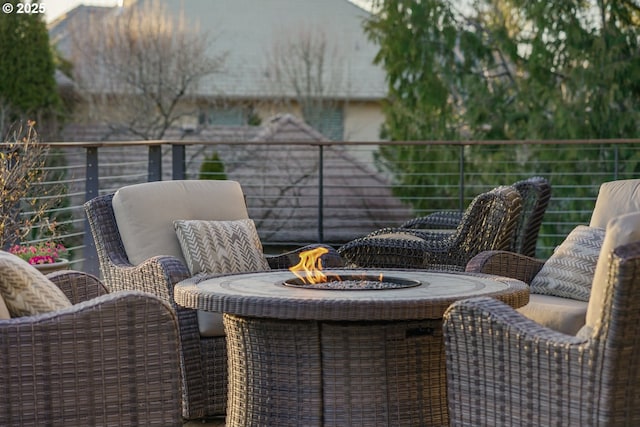 balcony with an outdoor fire pit