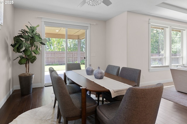 14609 NE 112th St, Vancouver, WA 98682 - dining room featuring wood-type flooring, baseboards, and a ceiling fan