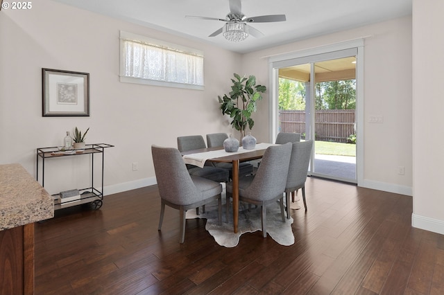14609 NE 112th St, Vancouver, WA 98682 - dining area featuring baseboards, ceiling fan, and dark wood-style flooring