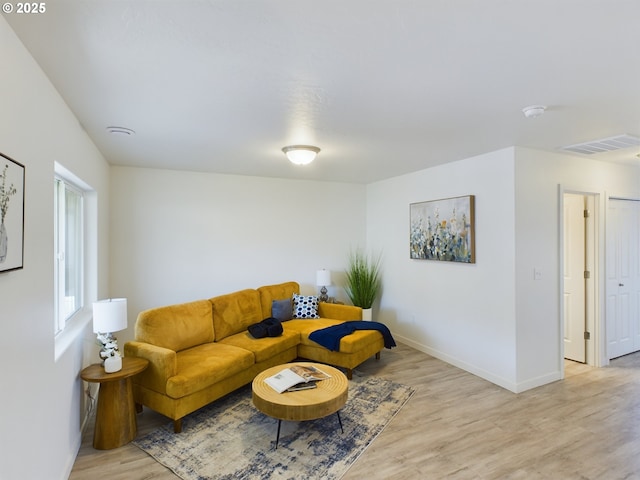 living room featuring light hardwood / wood-style flooring