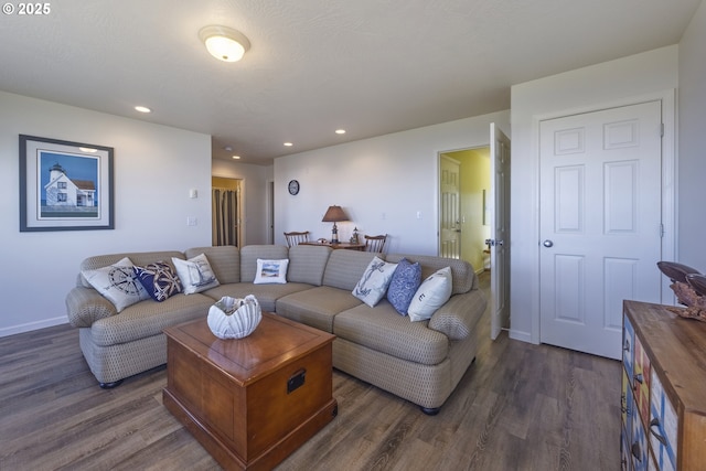 962 SW Waziyata Ave, Waldport, OR 97394 - living room featuring dark wood-style floors and recessed lighting
