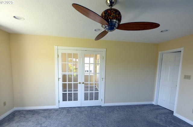 2525 Pine St, Seaside, OR 97138 - carpeted spare room with french doors, a ceiling fan, baseboards, and recessed lighting