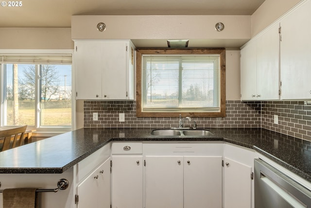 kitchen with sink, white cabinetry, and stainless steel dishwasher