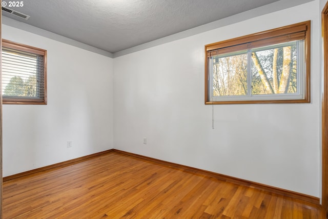 empty room with a healthy amount of sunlight, a textured ceiling, and wood-type flooring