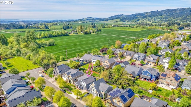 birds eye view of property featuring a mountain view and a residential view