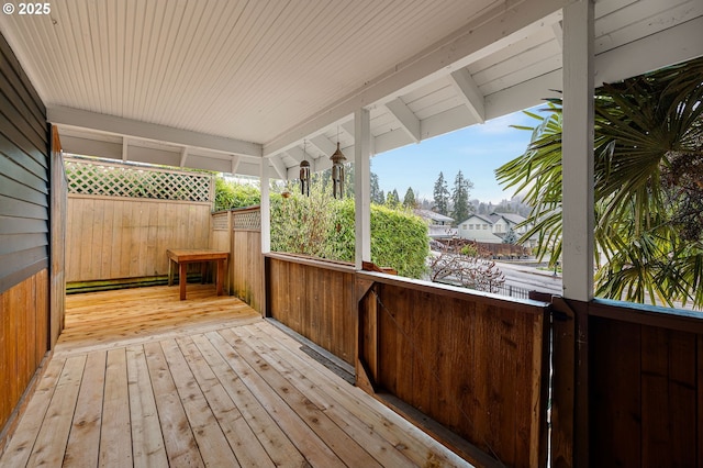 deck with a residential view