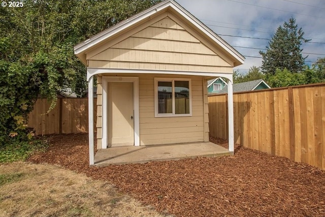 351 Juniper St, Junction City, OR 97448 - view of outbuilding with an outbuilding and a fenced backyard