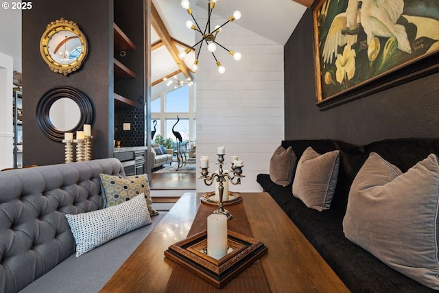 8014 SE Middle Way, Vancouver, WA 98664 - living room with a chandelier, vaulted ceiling, and wood finished floors