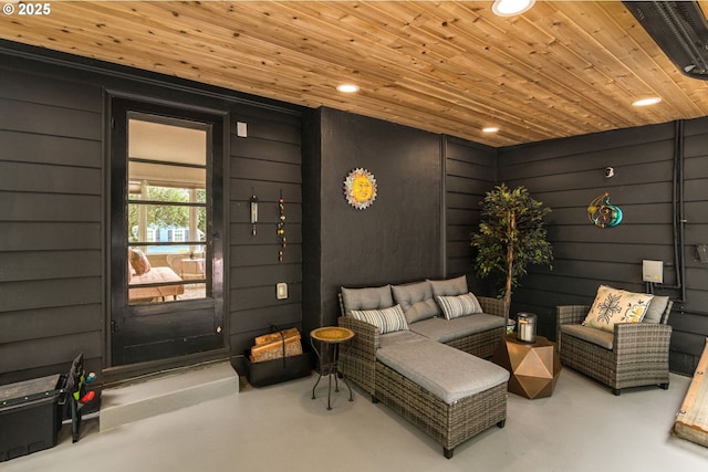 6945 SW 7th Ave, Portland, OR 97219 - interior space featuring concrete flooring, wood ceiling, and recessed lighting