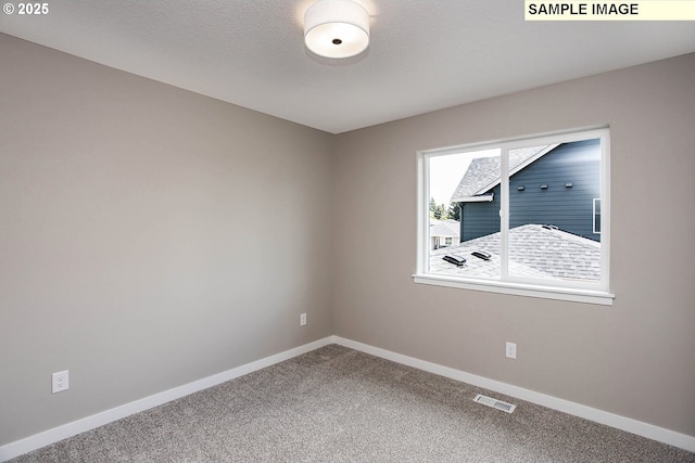 unfurnished room featuring a textured ceiling and carpet flooring