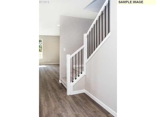 staircase with wood-type flooring