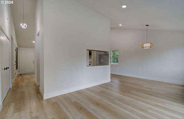 1611 NE 113th St, Vancouver, WA 98686 - unfurnished living room featuring high vaulted ceiling, recessed lighting, and light wood-style floors