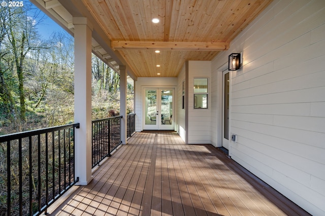 wooden deck with french doors