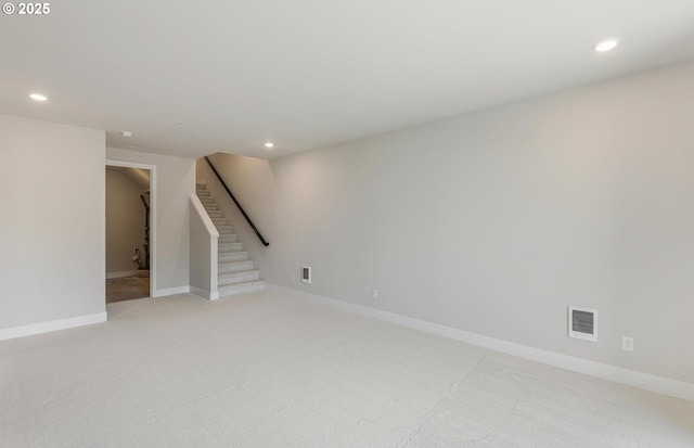 17437 NW Antonio St, Portland, OR 97229 - empty room with recessed lighting, stairway, light colored carpet, and baseboards