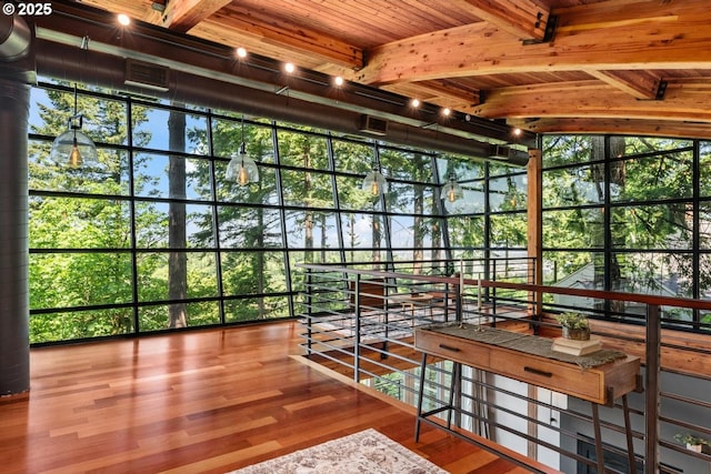 4183 SW Greenleaf Dr, Portland, OR 97221 - unfurnished sunroom with beamed ceiling
