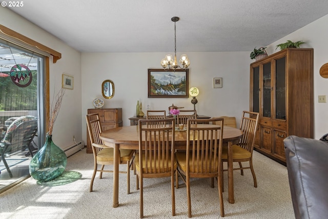 16828 Webster Rd, Gladstone, OR 97027 - dining space featuring light carpet, a baseboard heating unit, and a chandelier