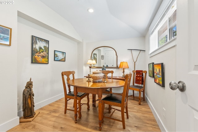 4604 SE 30th Ave, Portland, OR 97202 - dining room with lofted ceiling, light wood-style floors, recessed lighting, and baseboards