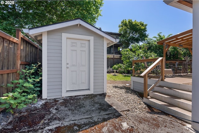 4604 SE 30th Ave, Portland, OR 97202 - view of shed featuring a fenced backyard and a pergola