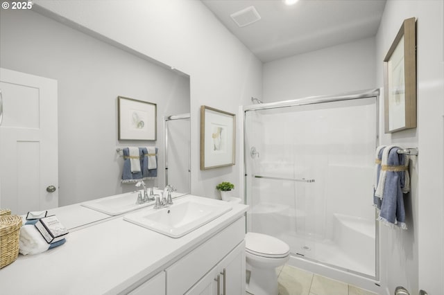 5603 Edward Ct SE, Albany, OR 97322 - bathroom with a shower stall, vanity, and tile patterned flooring