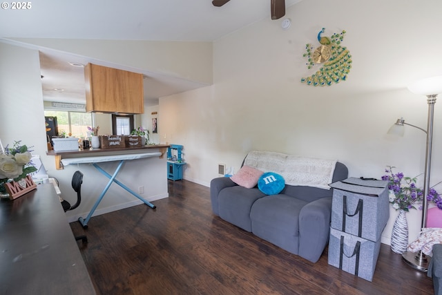 1727 E Washington Ave, Cottage Grove, OR 97424 - living room featuring wood finished floors, vaulted ceiling, and ceiling fan