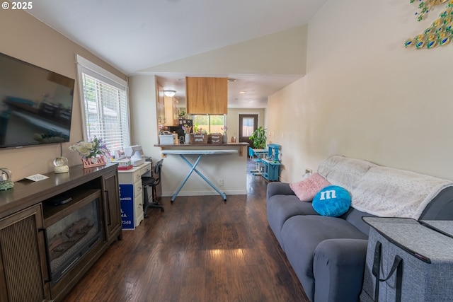 1727 E Washington Ave, Cottage Grove, OR 97424 - living room featuring dark wood-style floors and vaulted ceiling