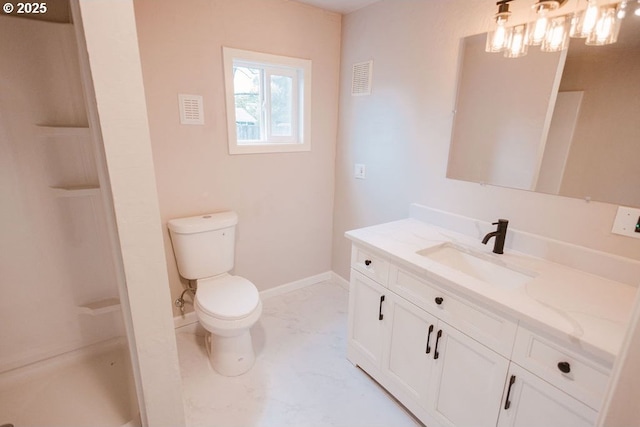 2797 Tulip St, Eugene, OR 97408 - bathroom featuring toilet, vanity, a shower, and baseboards