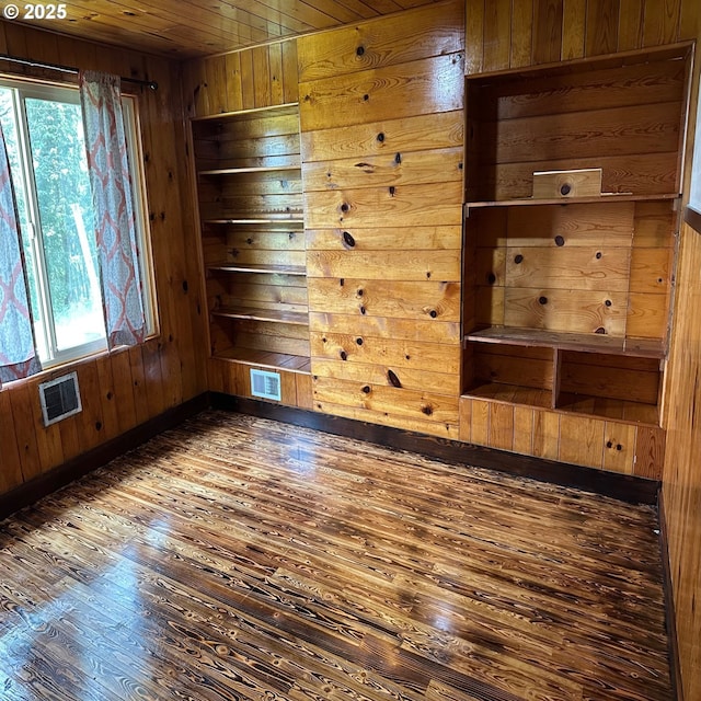 28500 Ruth Ln, Eugene, OR 97402 - spare room featuring wood-type flooring, healthy amount of natural light, wooden walls, wooden ceiling, and baseboards