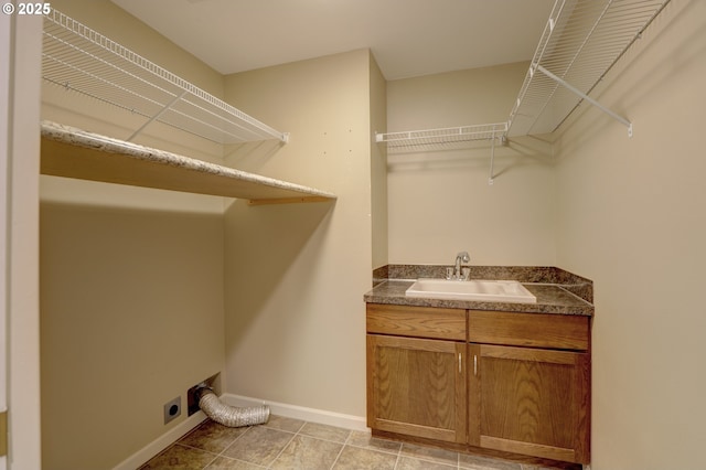 640 Sherman Dr, The Dalles, OR 97058 - washroom featuring hookup for an electric dryer, baseboards, bar with sink, and cabinet space