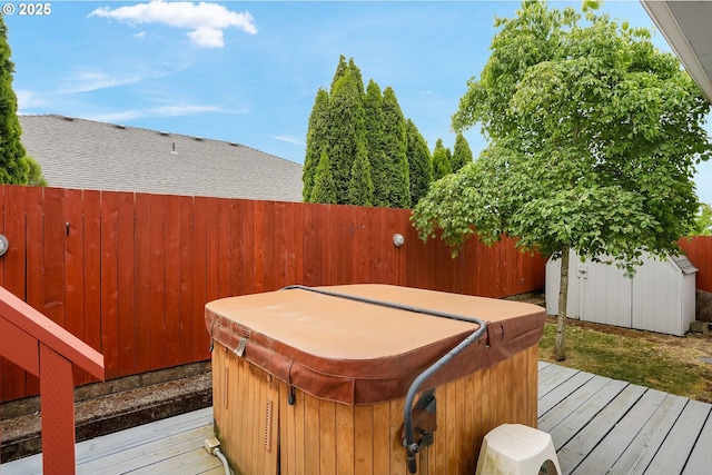 967 Whippoorwill Ct NW, Salem, OR 97304 - wooden deck with a hot tub and a shed