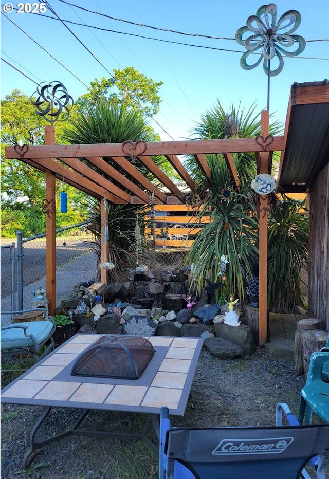 view of patio / terrace with a fire pit