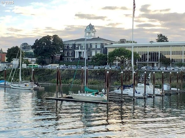 view of dock with a water view