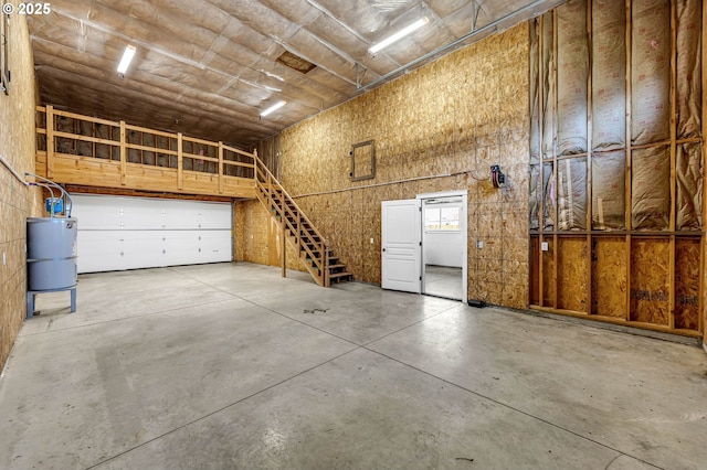 garage featuring water heater